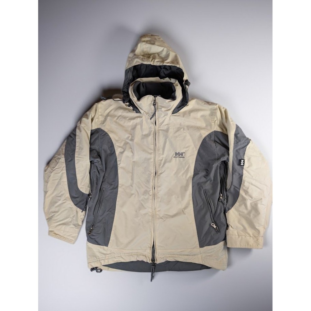 Helly Hansen Tan Grey Hooded Ski Jacket Women's M Full Zip Powder Skirt